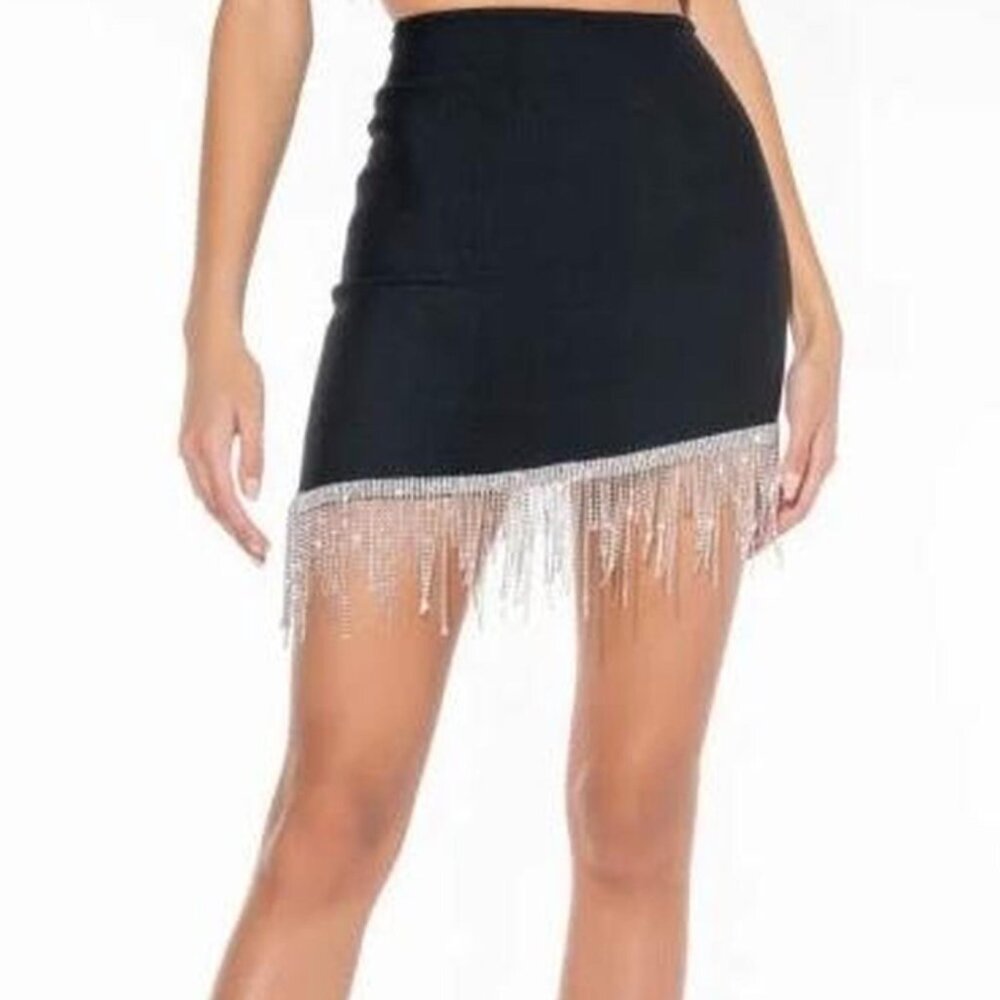 NWT Akira THANK ME LATER MINI SKIRT WITH RHINESTONE FRINGE